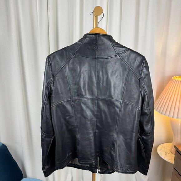 Danier Black Leather Moto Jacket Made in Canada sz Large - Picture 9 of 13